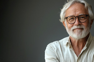 Smiling senior man with white hair and beard wearing glasses and, a Person Photo by José Manuel Gelpi