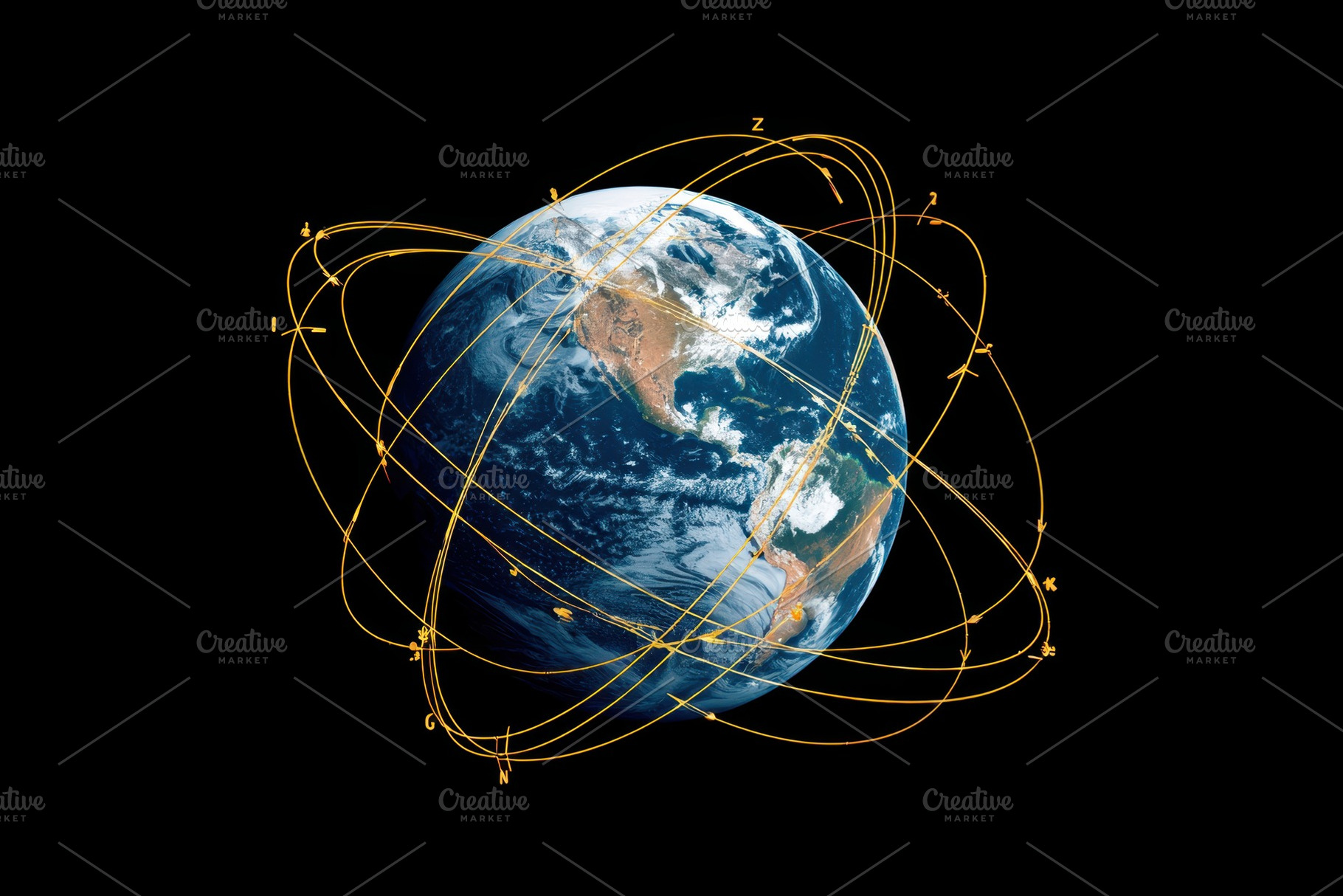 Earth with orbital satellite trajectories, a Technology Photo by AlyaAnd