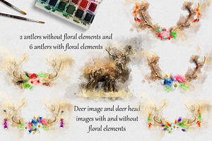 Boho Deer Watercolor Clipart Set