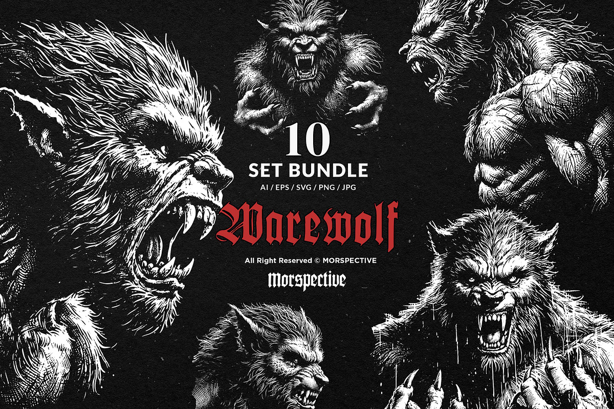 10 Bundle Dark Art Warewolf Monster, an Illustration by Morspective (Photo 1 of 7)