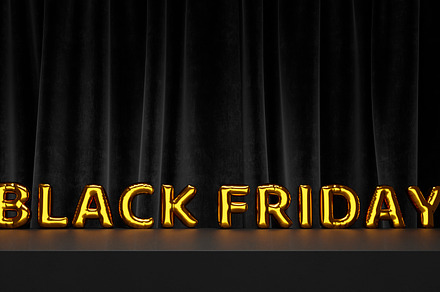 Black friday background with inflated golden balloons text on da