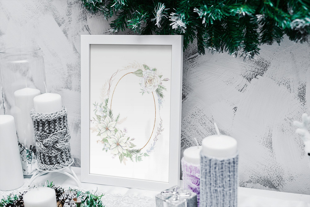 Christmas watercolor gold frames, a Decorative Illustration by Yuliya Art (Photo 5 of 10)