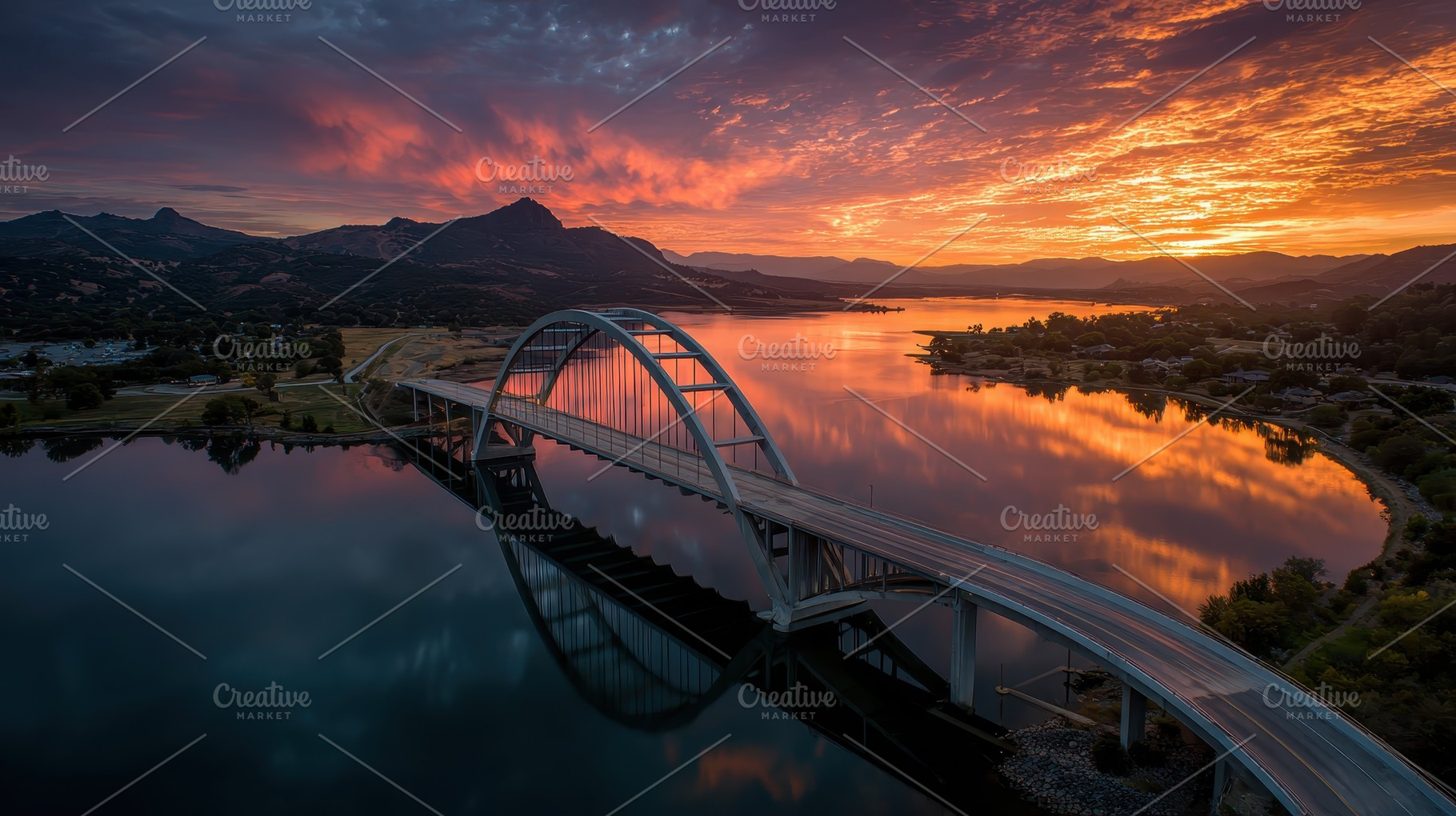 Stunning Sunrise over Lake Bridge an, a Photo by Pixeness Studio