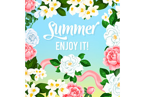 Summer Time Flowers Vector Greeting Card