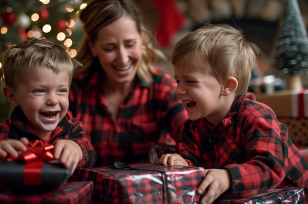 Family Near the Christmas Tree, a Holiday Photo by Andy Dean Photography