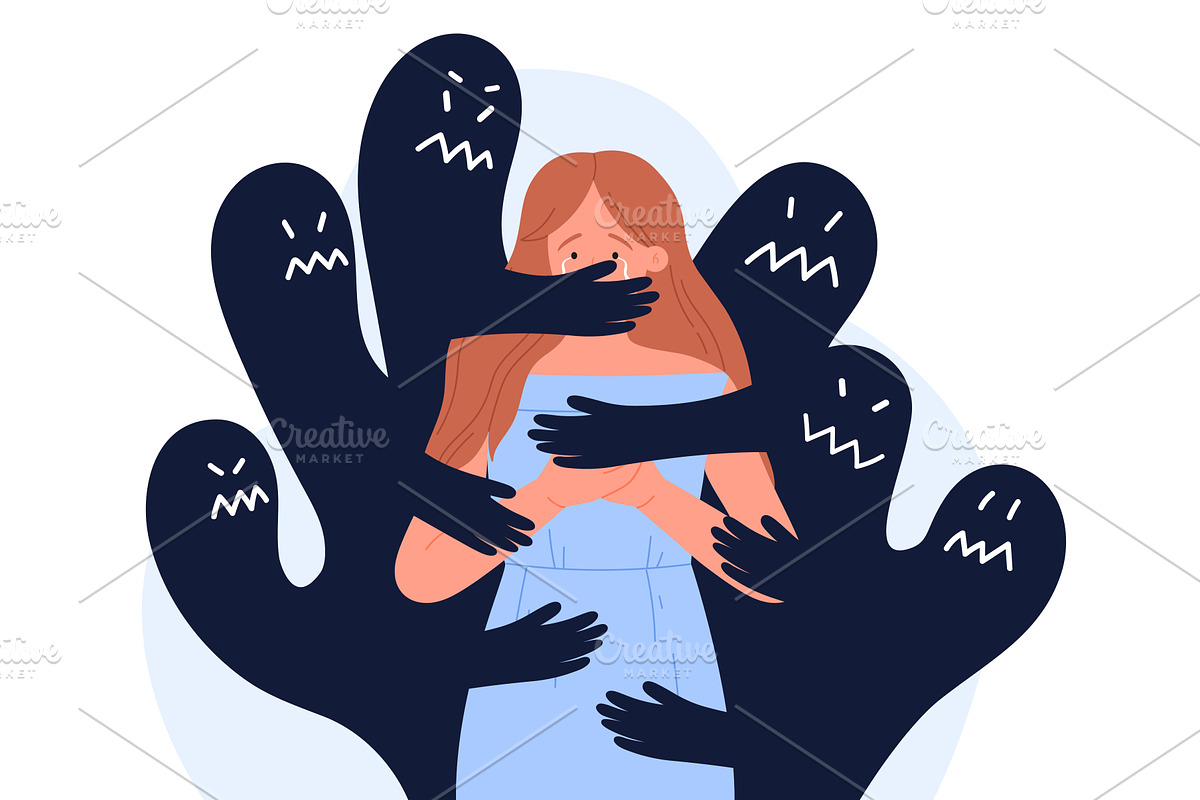 Woman Surrounded by Dark Figures, an Illustration by Flashvector