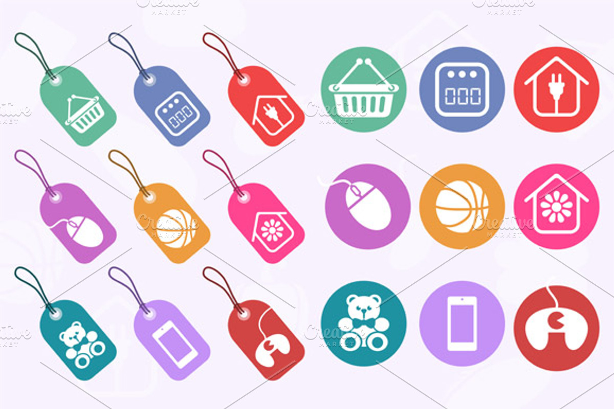 Supermarket icons and labels preview 2