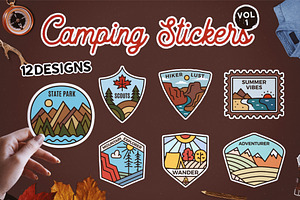Camping Logos Stickers Bundle Vol1, a Branding & Logo Template by JeksonGraphics