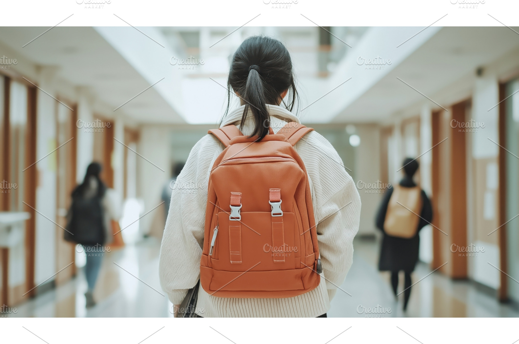 Asian student wearing a backpack, a School & Education Photo by Sergey Kotenev