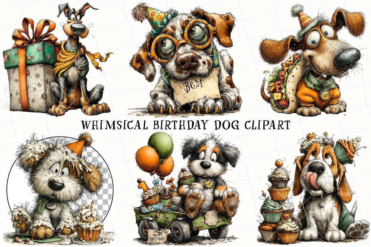 Whimsical Birthday Dog Clipart, an Illustration by OK Design (Photo 3 of 6)