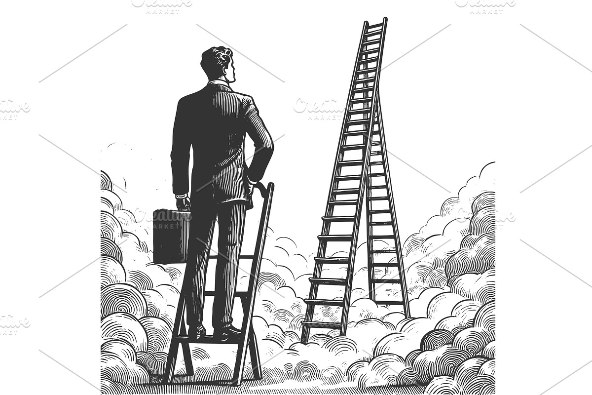Businessman comparing ladders in, a Person Illustration by AlexArt