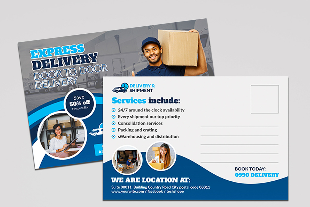 Delivery & Shipment Postcard, a Card Template by AfzaalGraphics