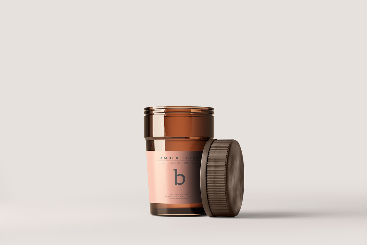Amber Glass Pills Bottle Mockups, a Cups & Container Mockup by pmvch (Photo 9 of 20)