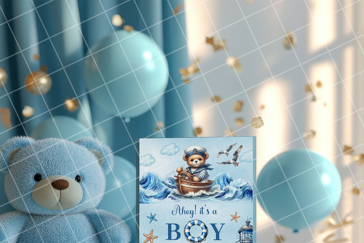 Boy baby shower invitation mockup PS, an Advertising Mockup by Blush Roses Print (Photo 2 of 8)