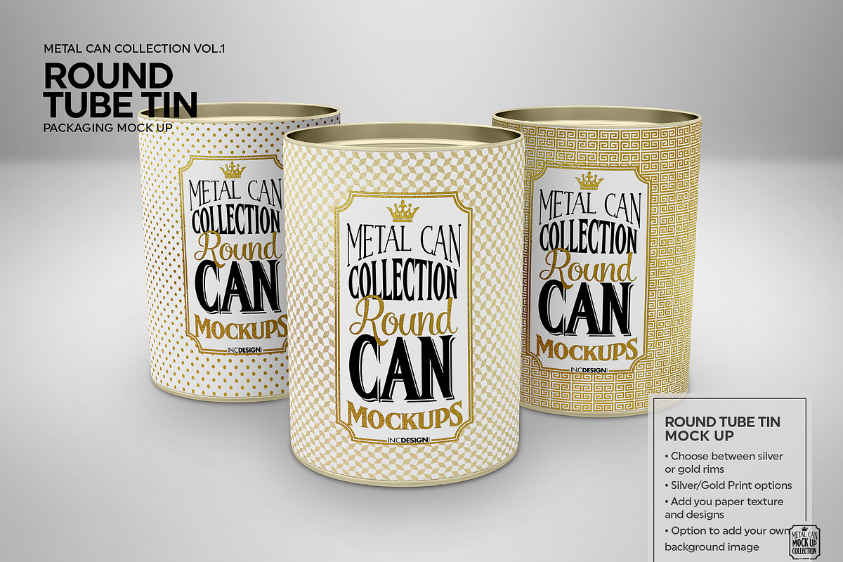 Round Tube Tin Packaging Mockup, a Cups & Container Mockup by INCDesign (Photo 4 of 5)