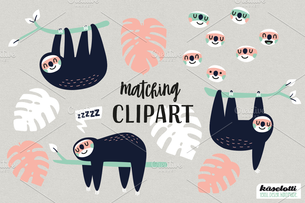 Sloth pink Digital Paper and Clipart, a Pattern Graphic by kaeselotti (Photo 5 of 5)