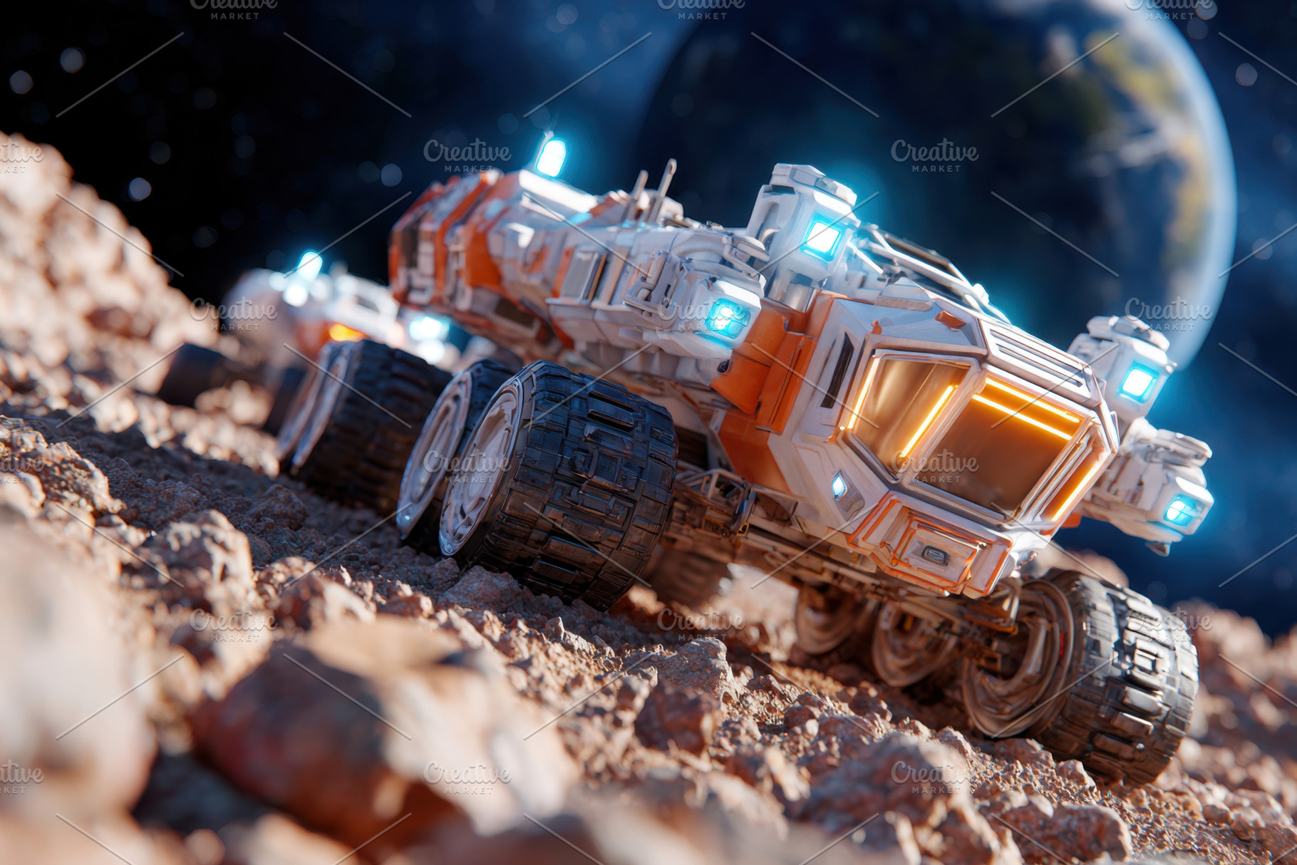 Futuristic rover on alien landscape, a Technology Photo by AlyaAnd