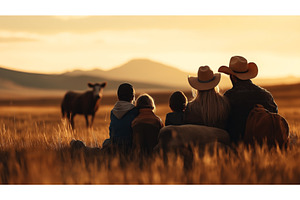 Family of four sitting in a grassy, a Nature Photo by Sergey Kotenev