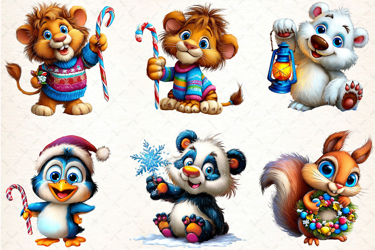 Funny Christmas Animal Clipart Bundl, an Illustration by DreamCafeArt (Photo 7 of 8)