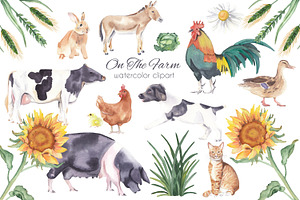 Farm animals - watercolor