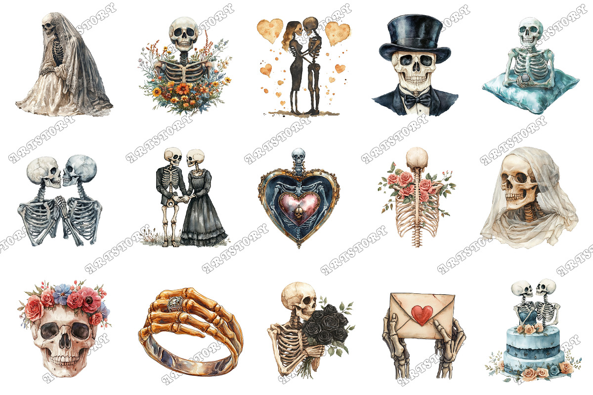 Halloween Skeletons Wedding Clipart, an Illustration by designcity5 (Photo 3 of 5)