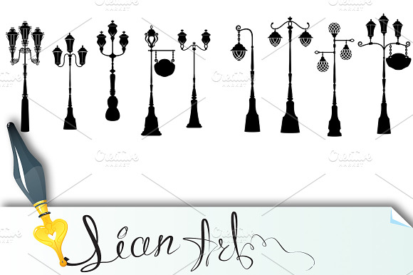 Retro street lanterns silhouettes preview 2