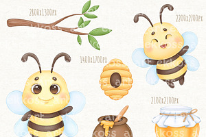 Cute Honey Bee Watercolor Clipart