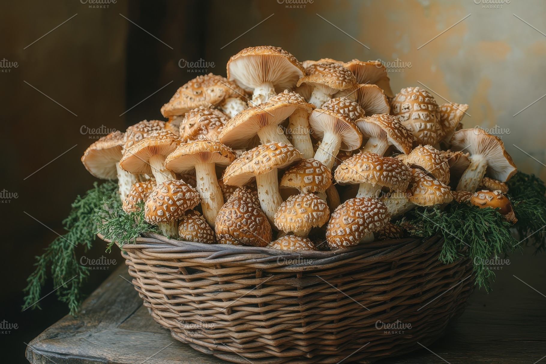 Freshly harvested mushrooms in a rus, a Photo by Tanuart