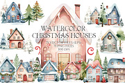 Watercolor Christmas Houses, an Object Illustration by Evgeniia (Thumbnail 1 of 5)