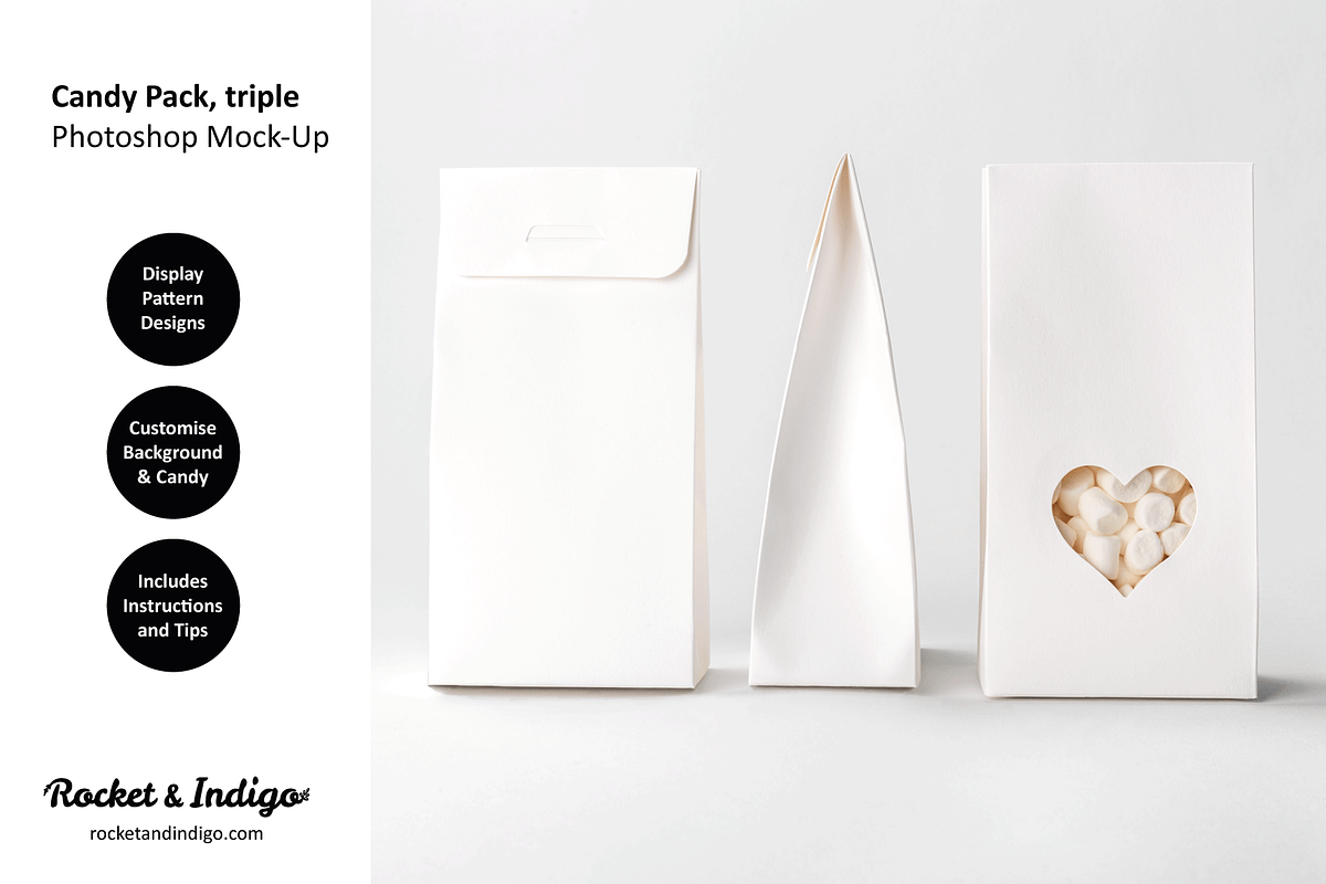 Candy Triple Pack Photoshop Mock-Up, a Packaging Mockup by Rocket & Indigo (Photo 4 of 4)