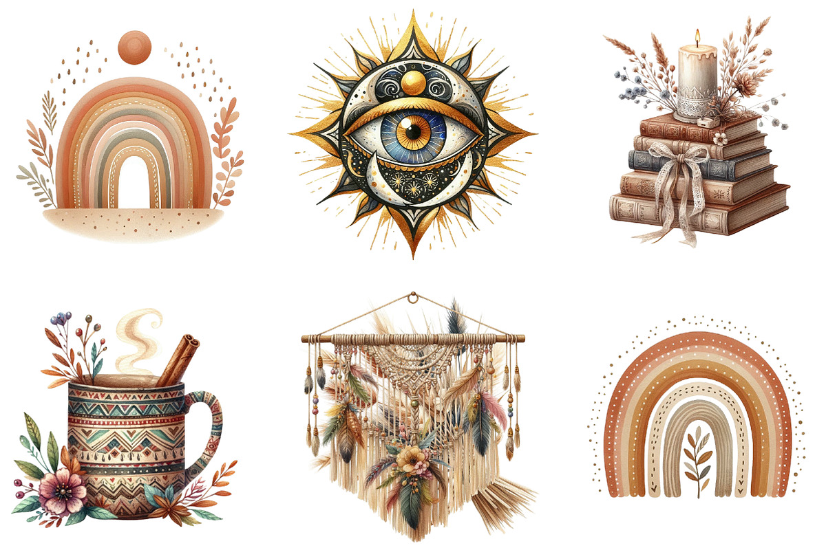 Boho Clipart Bundle PNG, an Illustration by DreamArtGraphic (Photo 3 of 7)