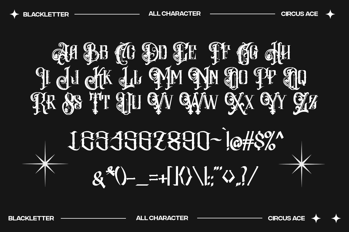Circus Ace - Elegant Blackletter, a Blackletter Font by Pandeka Studio (Photo 11 of 12)