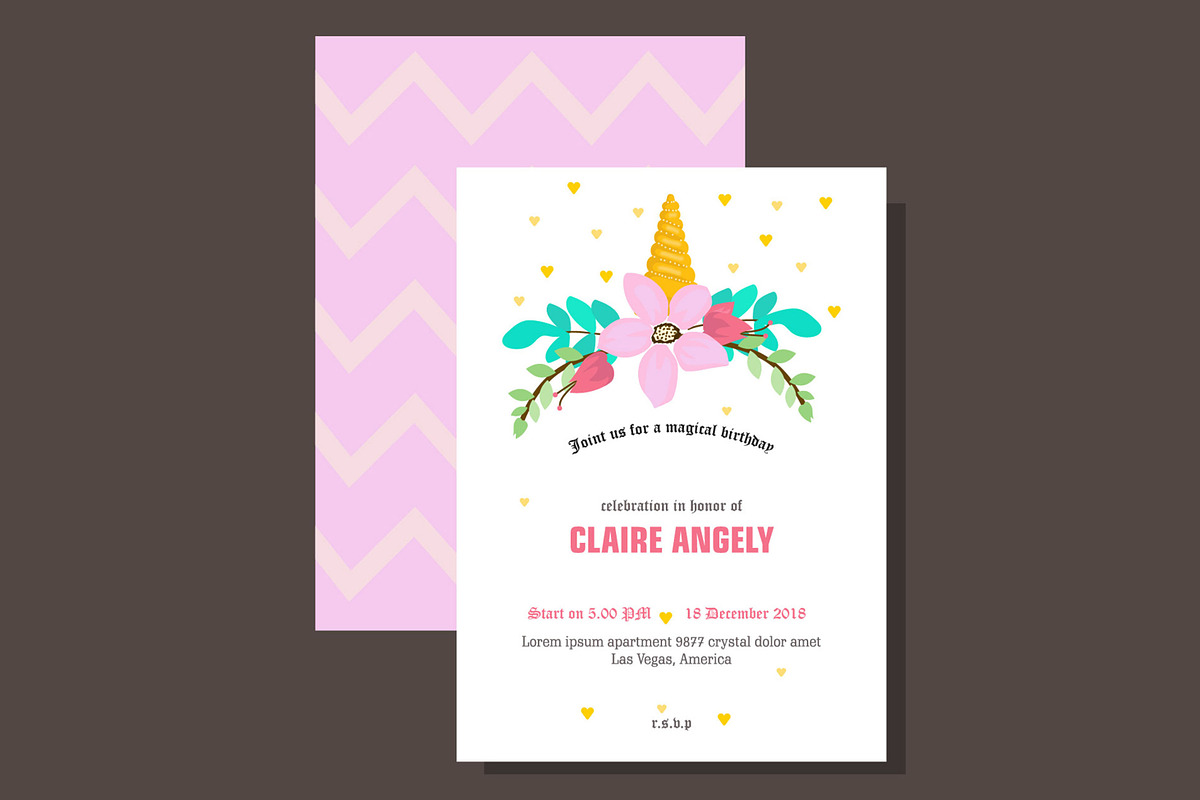 unicorn soft pink birtday card, a Card Template by bungamustia