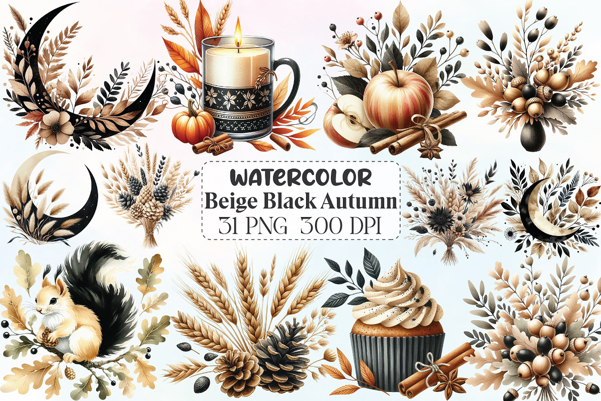 Beige & Black Autumn Clipart, an Illustration by CraftArtStudio (Photo 1 of 6)