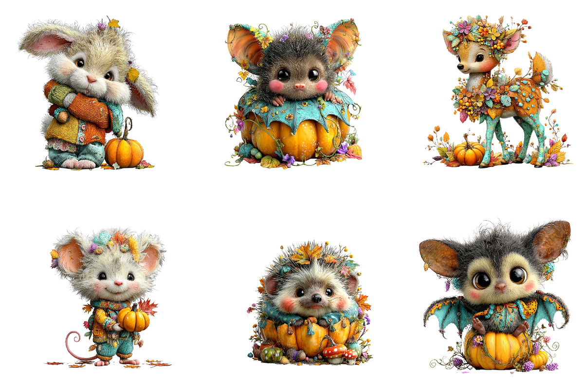 Cozy Woodland Animals with Pumpkins, a Seasonal Illustration by CreationArt (Photo 5 of 5)