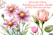 Watercolor Pink Flowers Gardens Clip, an Illustration by DreamCafeArt (Thumbnail 1 of 7)