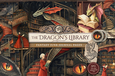 The Dragon's Library Scrapbook Kit, a Decorative Illustration by Secret Helper