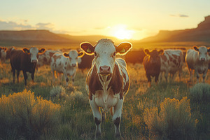 Cows graze in an open field during s, a Photo by Tanuart