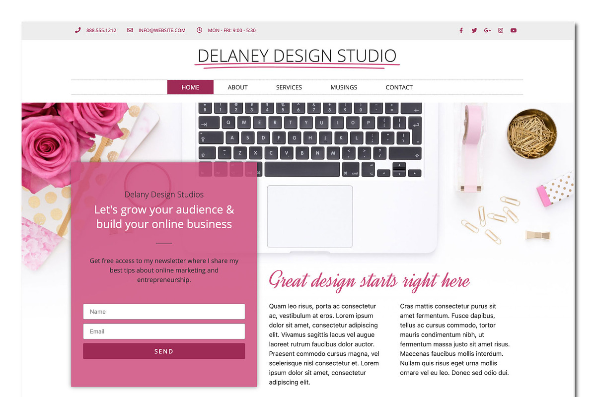 Delaney // Sassy Pink Elementer Kit, a WordPress Template by by Masselyn