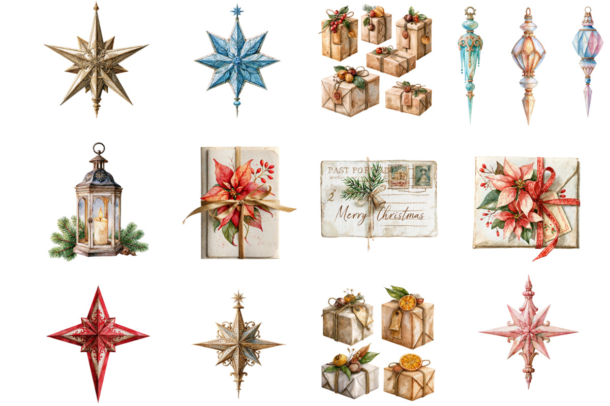 Vintage Christmas Clipart - 38 PNG, a Seasonal Illustration by InkyQueenArt (Photo 2 of 8)