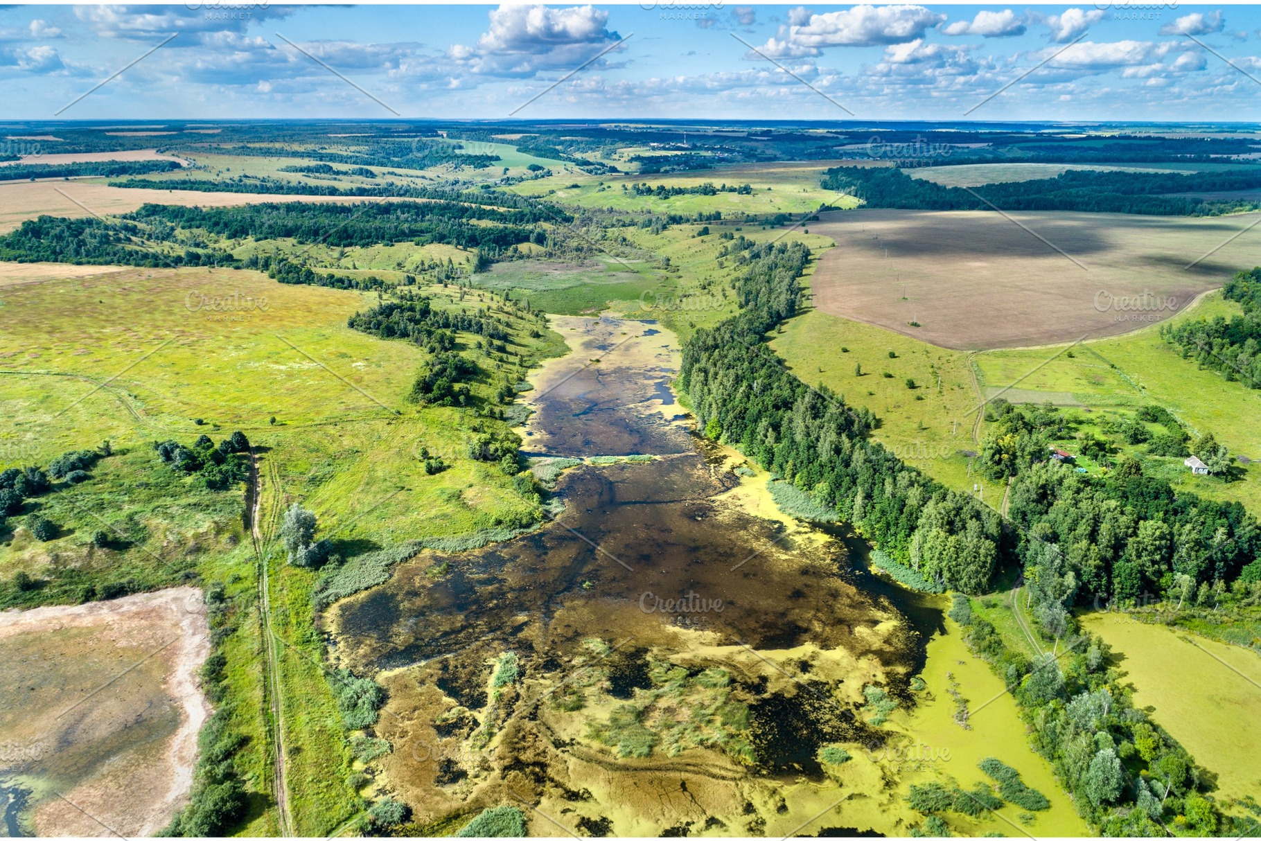 Aerial view of swamps in kursk oblast of russia featuring russia, aerial, and, a Nature Photo by Leonid Andronov