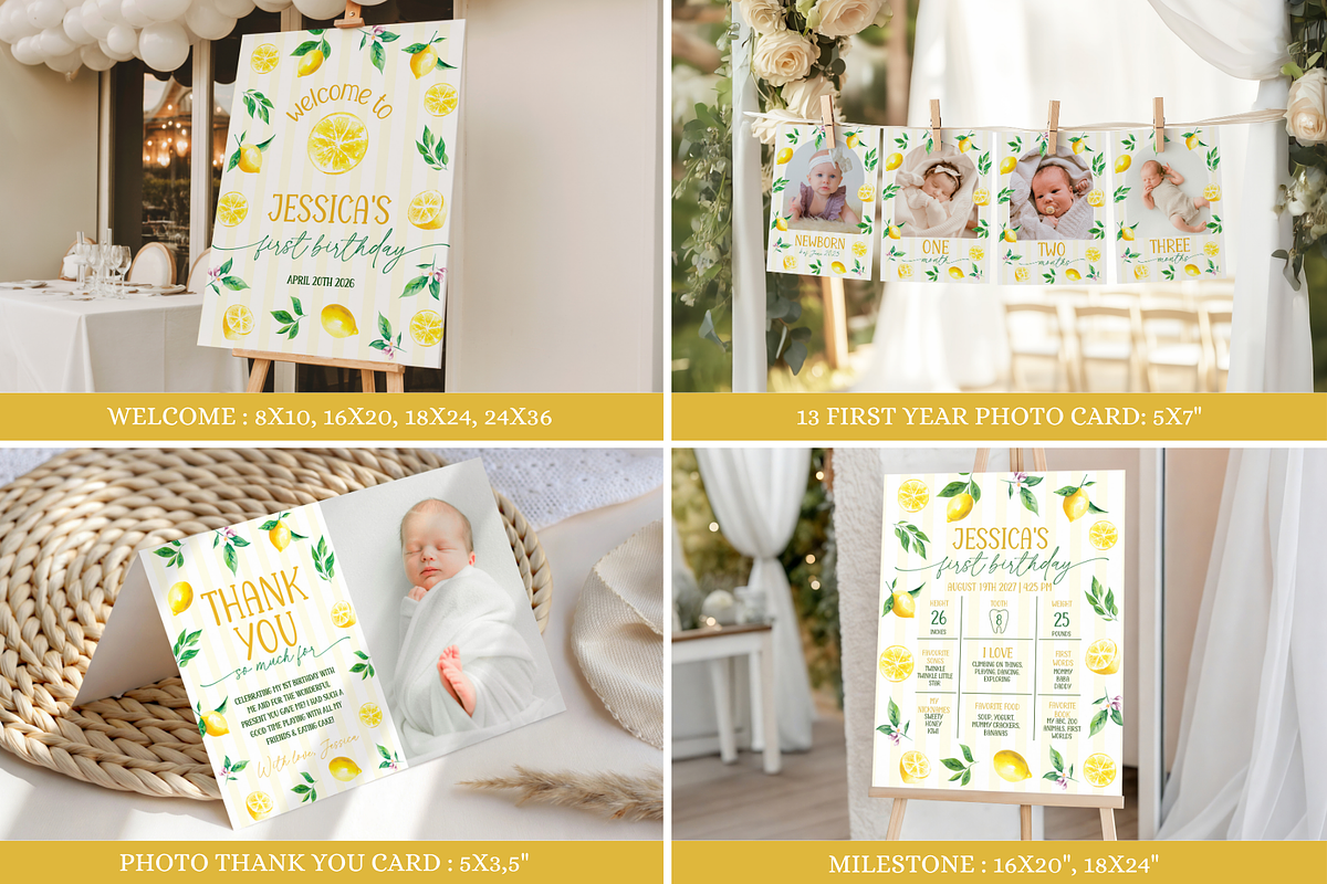 Sweet One Lemon Birthday Bundle, a Stationery Template by Digital_Mind (Photo 3 of 8)