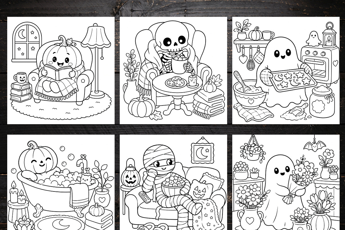 80 Cute Spooky Coloring Pages Bundle, a Brochure Template by LA Design (Photo 2 of 10)