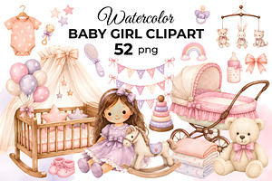 Watercolor Baby Girl Clipart (52)