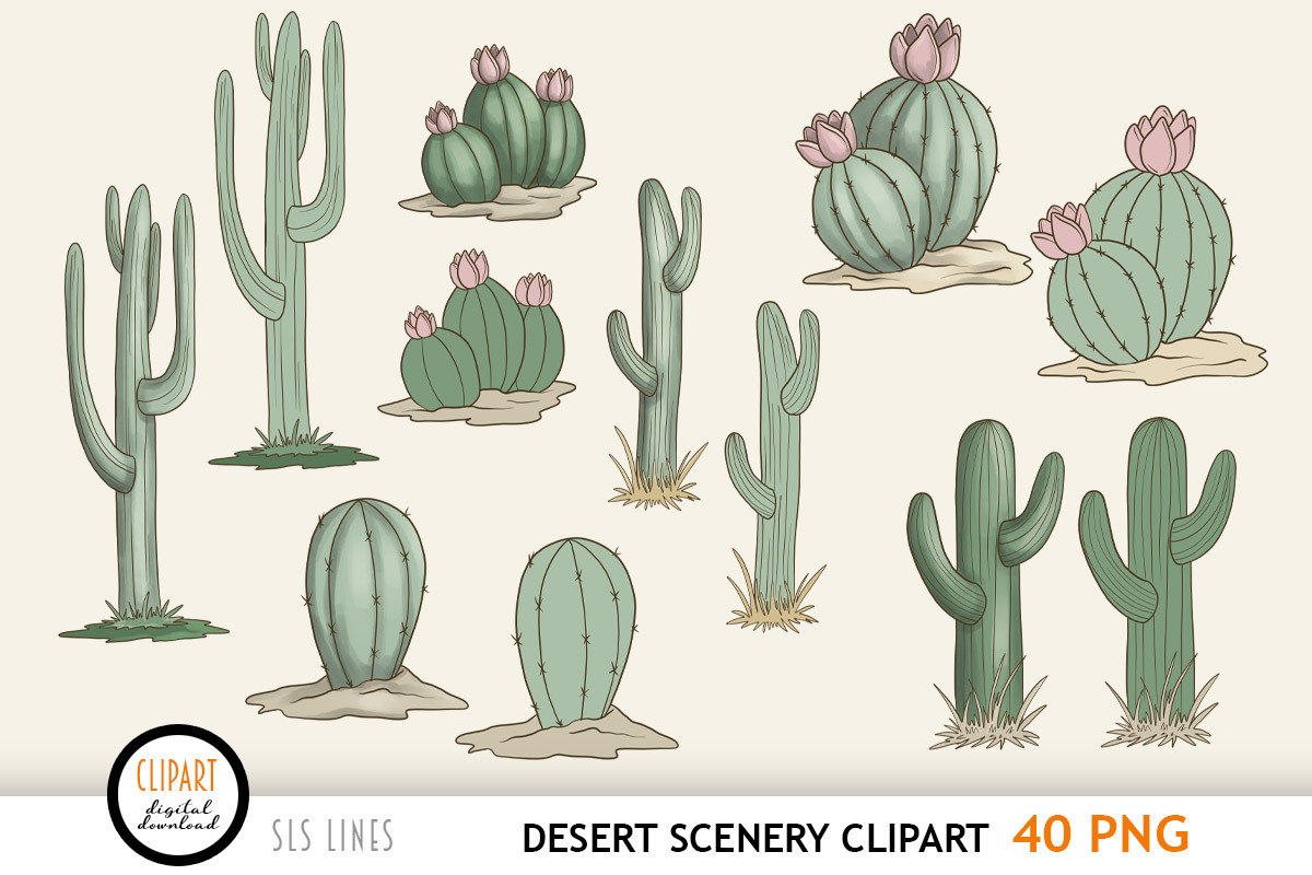Desert Scenery Clipart - Cacti PNGs, a Decorative Illustration by SLS Lines (Photo 4 of 9)