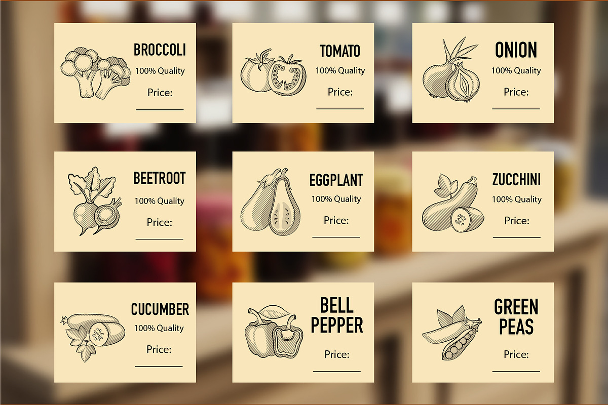 Vegetable Designs. Retro Templates, a Food Illustration by Lettering_Logo (Photo 12 of 15)