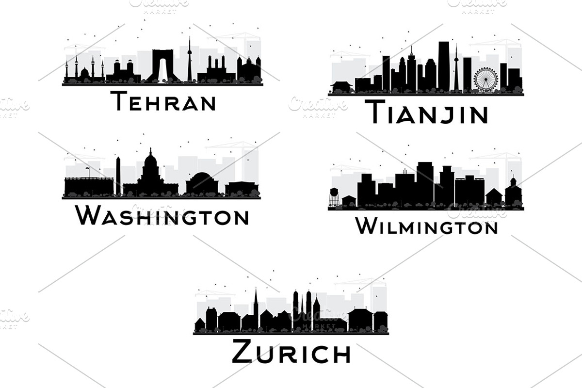 29 City Skyline Silhouettes Set 3, a Work Illustration by Booblgum (Photo 4 of 8)