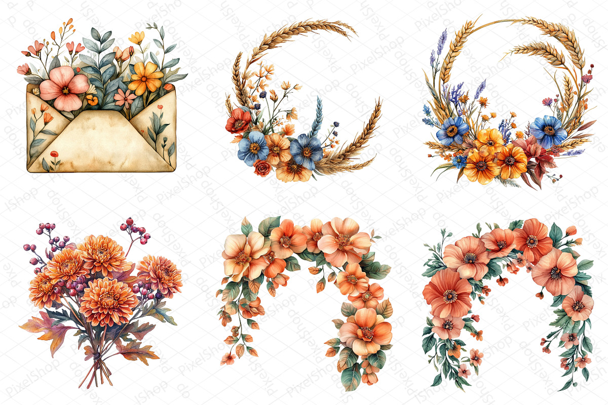 Watercolor Fall Floral Clipart, an Illustration by DreamPrint404 (Photo 2 of 6)