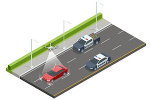 Isometric police vehicles using a, a Transportation Illustration by Golden Sikorka
