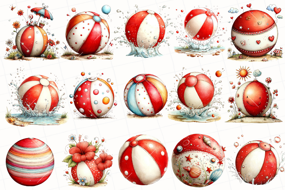 Whimsical Summer Beach Ball Clipart, an Illustration by OK Design (Photo 3 of 6)